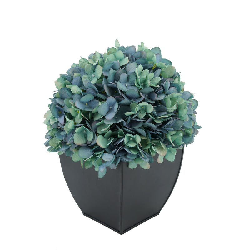 Artificial Antique Aqua Hydrangea in Black Tapered Zinc Cube House of Silk Flowers®