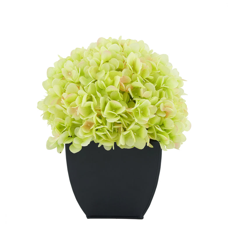 Artificial Green Hydrangea in Black Tapered Zinc Cube House of Silk Flowers®