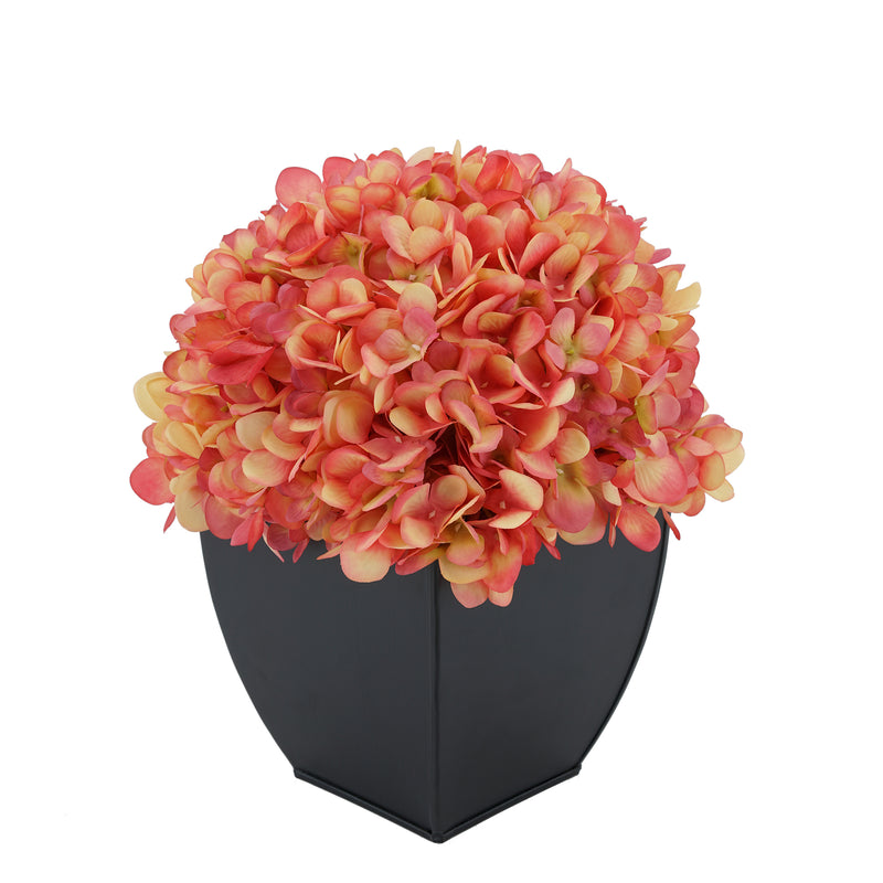 Artificial Coral Hydrangea in Black Tapered Zinc Cube House of Silk Flowers®