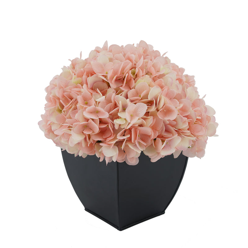Artificial Pink Hydrangea in Black Tapered Zinc Cube House of Silk Flowers®