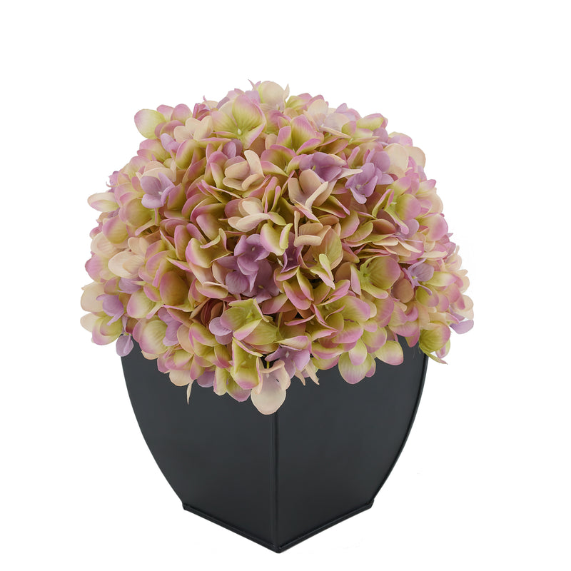 Artificial Lilac Hydrangea in Black Tapered Zinc Cube House of Silk Flowers®