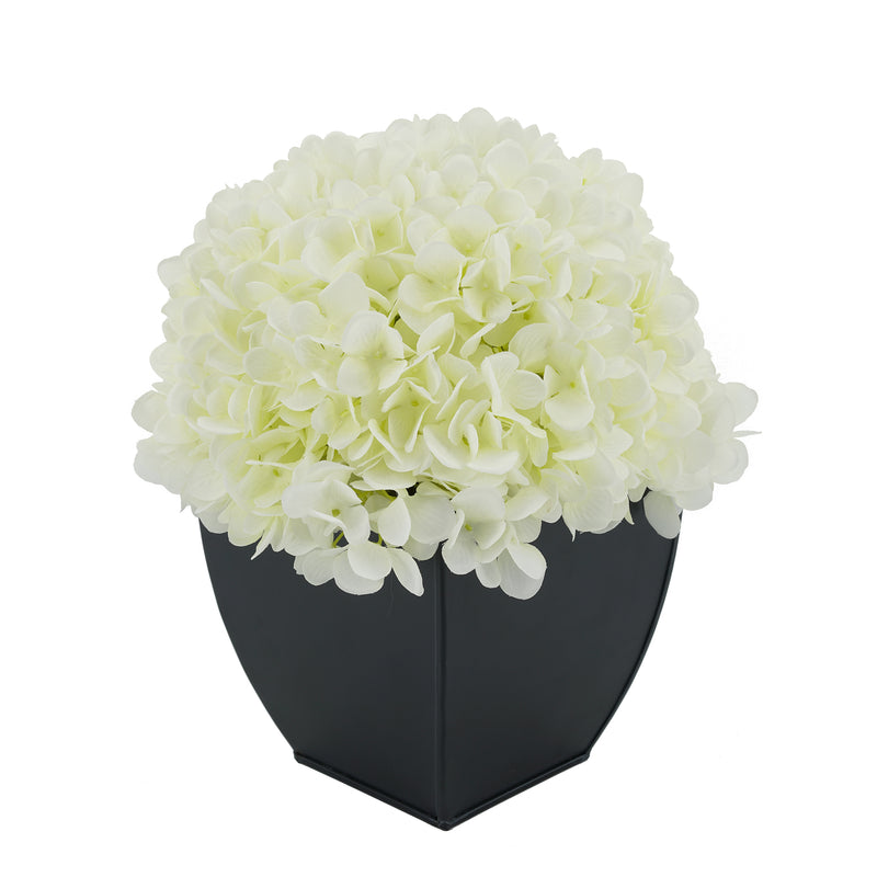 Artificial White Hydrangea in Black Tapered Zinc Cube House of Silk Flowers®