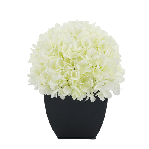 Artificial White Hydrangea in Black Tapered Zinc Cube House of Silk Flowers®