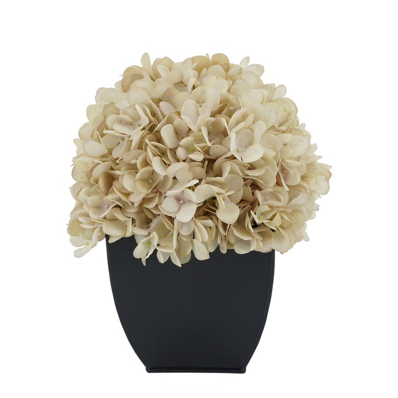 Artificial Antique Ecru Hydrangea in Black Tapered Zinc Cube House of Silk Flowers®