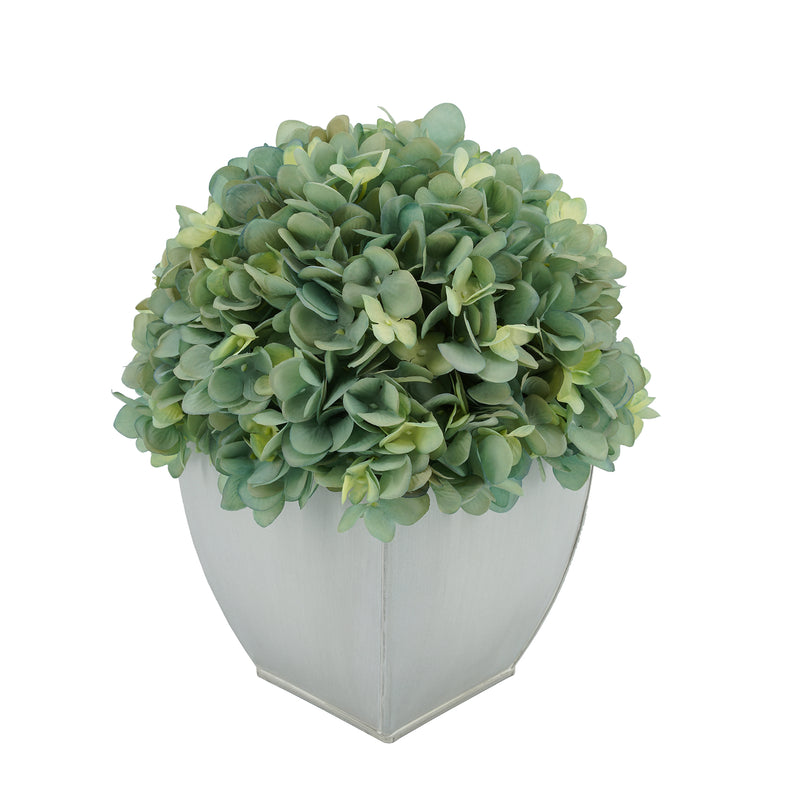 Artificial Teal Hydrangea in Cream Tapered Zinc Cube