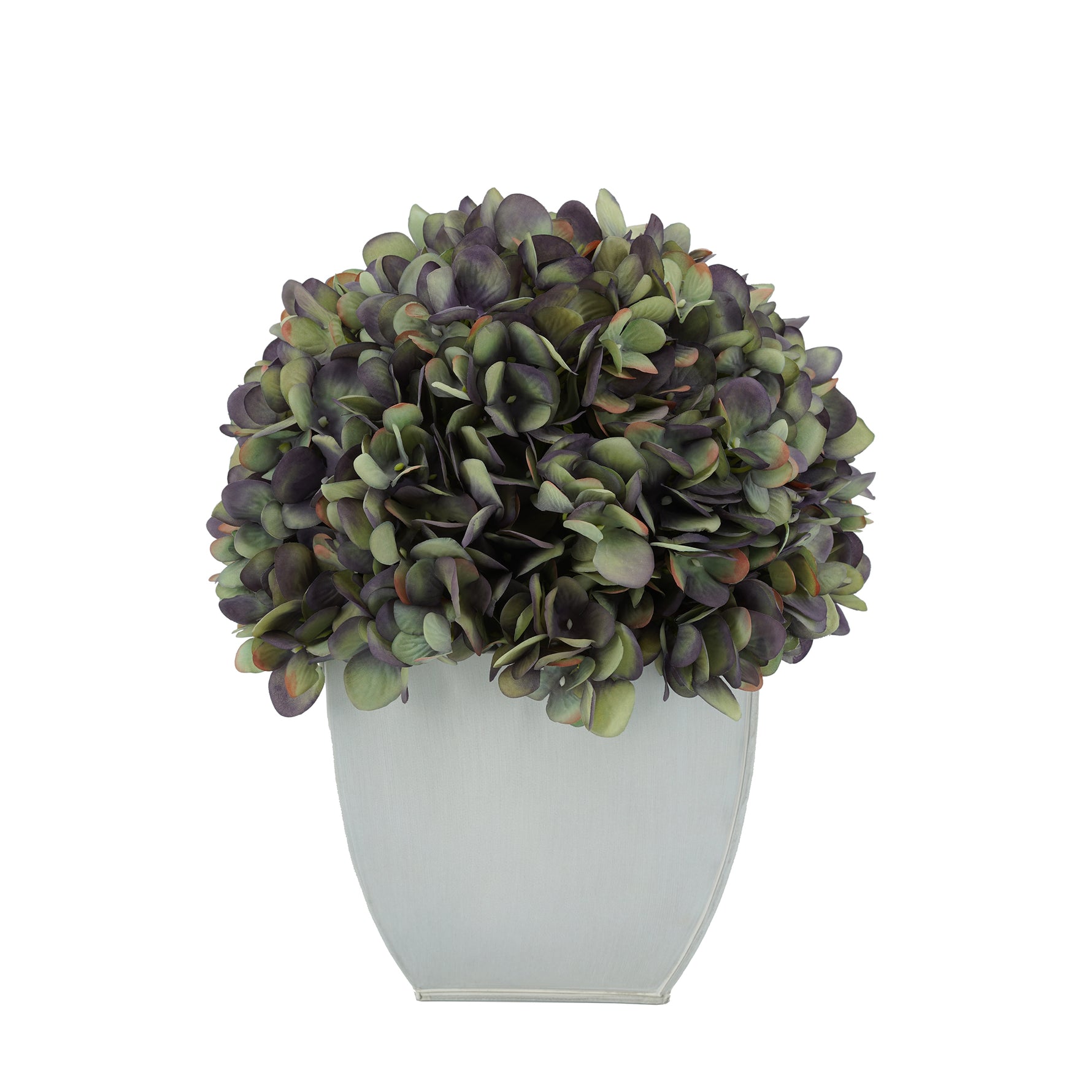 Artificial Antique Purple Hydrangea in Cream Tapered Zinc Cube