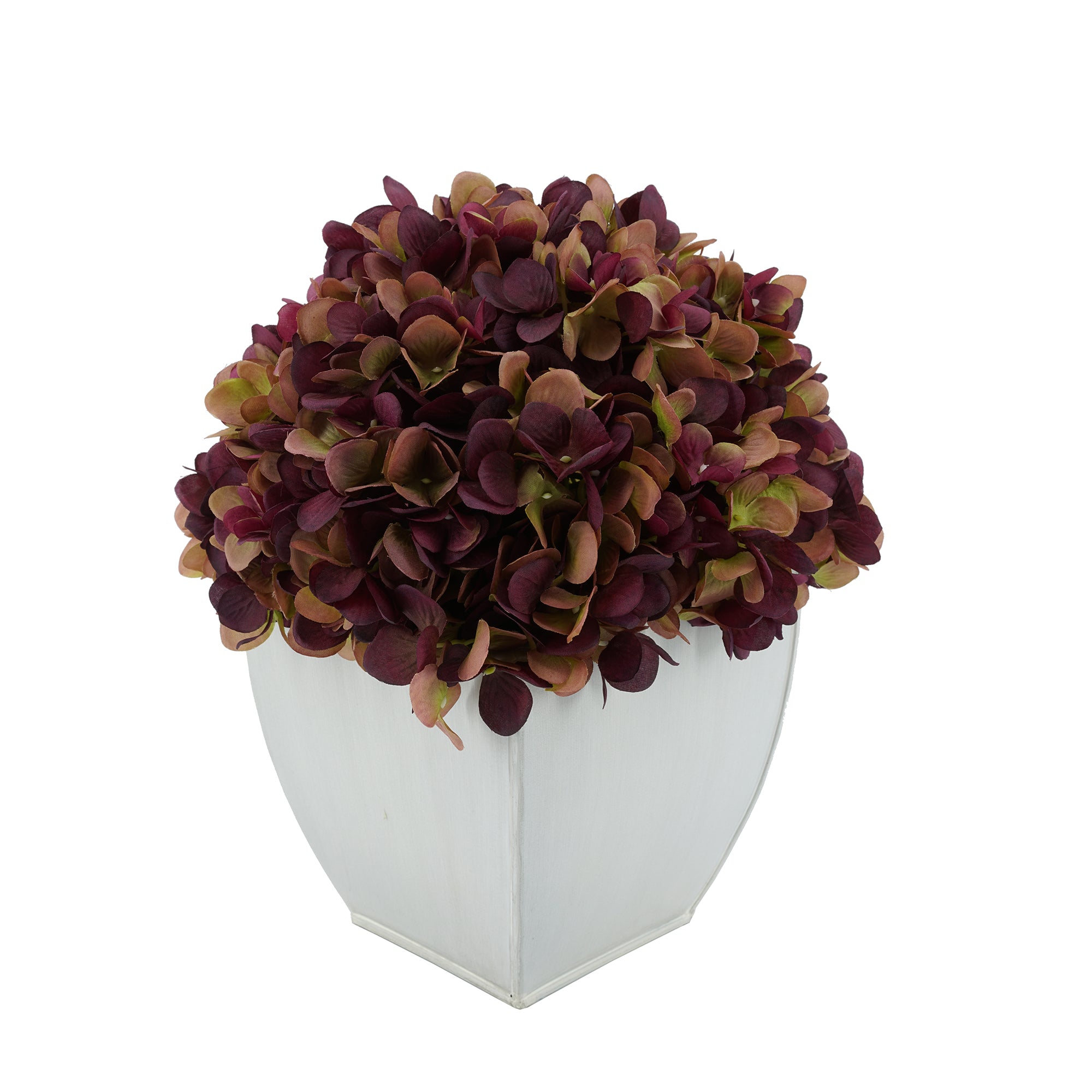 Artificial Hydrangea in Cream Tapered Zinc Cube – House of