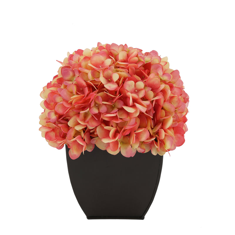 Artificial Hydrangea in Matte Brown Tapered Zinc Cube coral