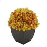 Artificial Hydrangea in Matte Brown Tapered Zinc Cube gold