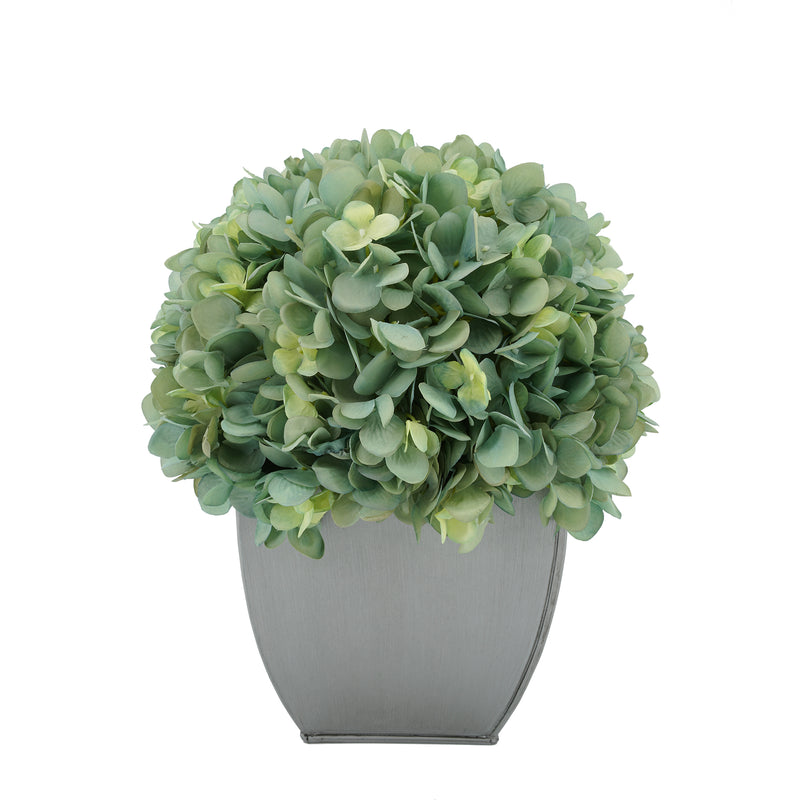 Artificial Hydrangea in Silver Tapered Zinc Cube teal 