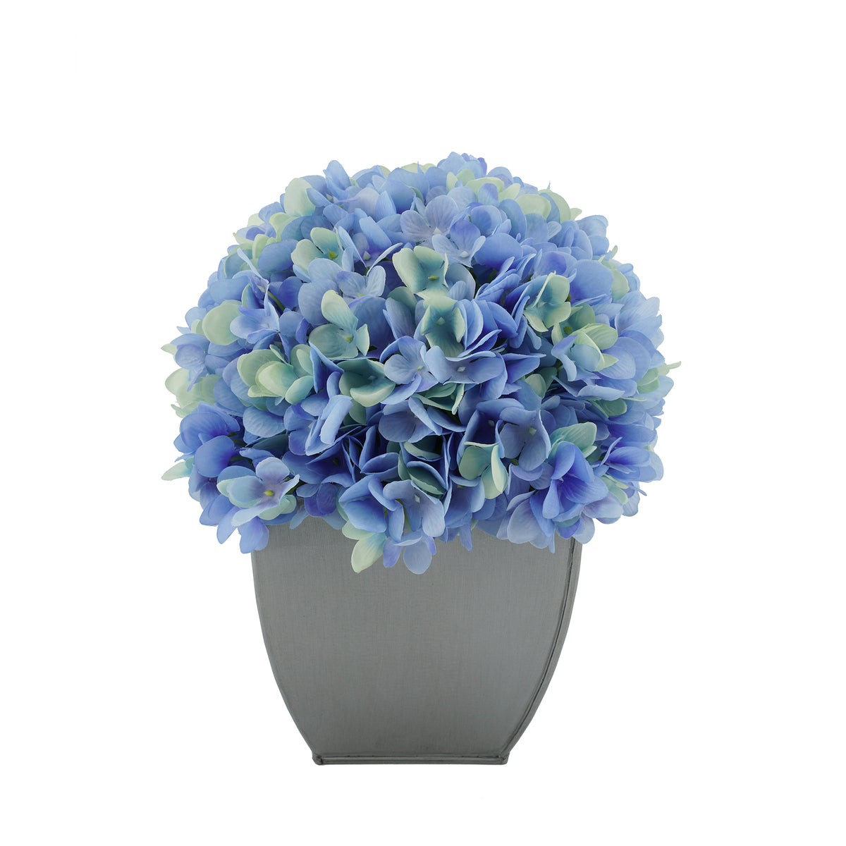 Artificial Hydrangea in Silver Tapered Zinc Cube blue