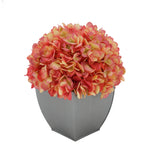 Artificial Hydrangea in Silver Tapered Zinc Cube coral