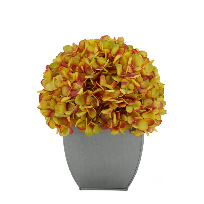 Artificial Hydrangea in Silver Tapered Zinc Cube gold
