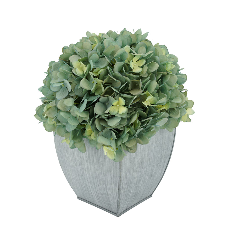 Artificial Hydrangea in Farmhouse Tapered Zinc Cube Teal