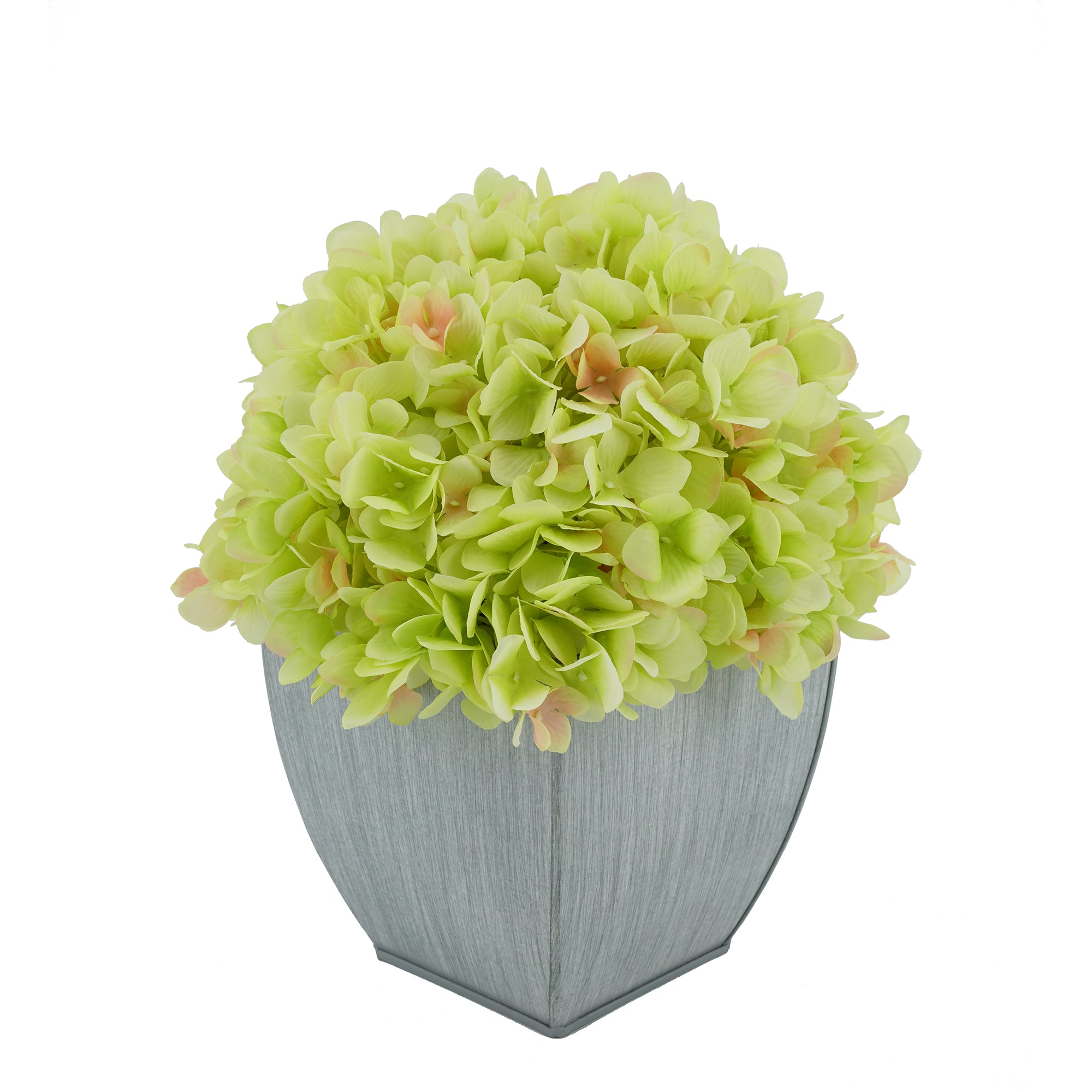 Artificial Hydrangea in Farmhouse Tapered Zinc Cube – House