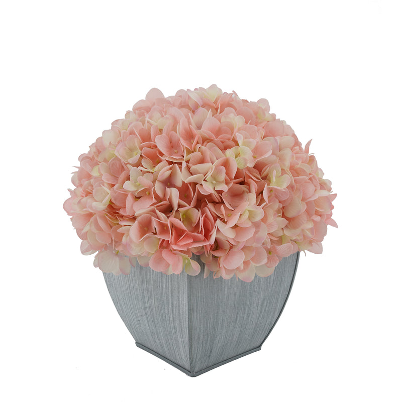Artificial Hydrangea in Farmhouse Tapered Zinc Cube pink