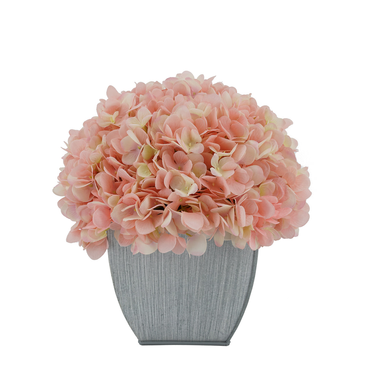 Artificial Hydrangea in Farmhouse Tapered Zinc Cube pink