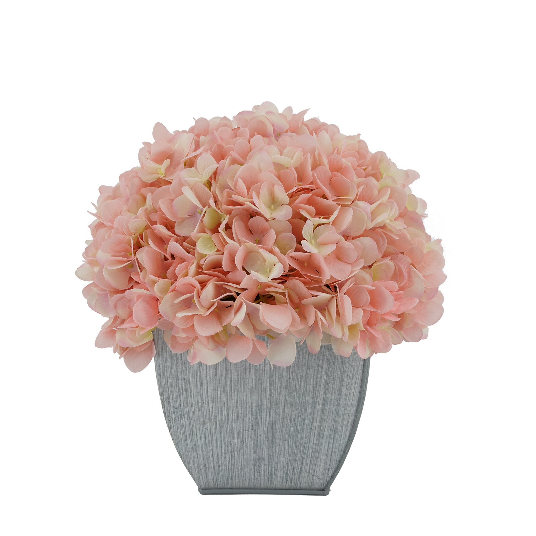 Artificial Hydrangea in Farmhouse Tapered Zinc Cube pink