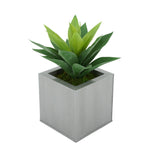 Faux Frosted Light Green Succulent in Silver Square Zinc Pot