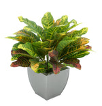 Faux Croton Houseplant in Silver Tapered Zinc Pot