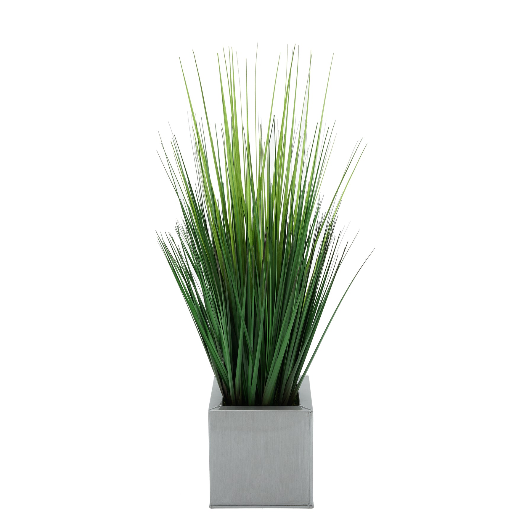 Faux Grass in Silver Square Zinc Cube