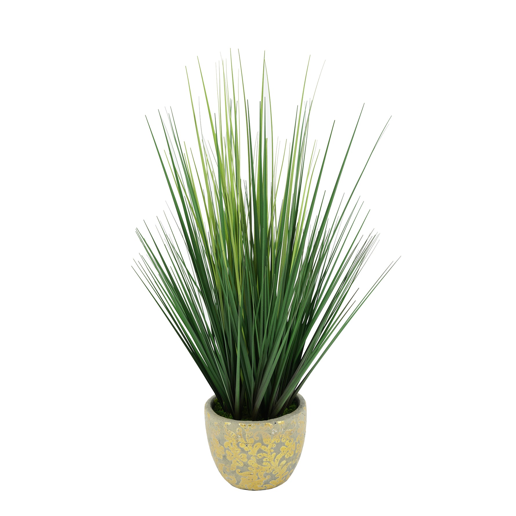 Faux Grass in Gold Foil Ceramic Pot