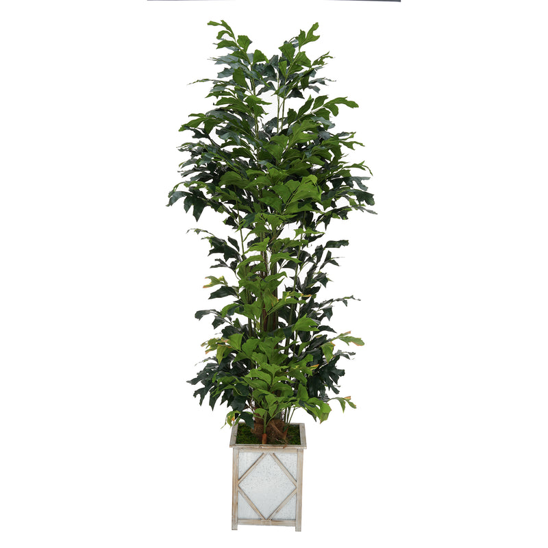 Faux 7ft Fishtail Palm Tree in Grey Diamond Wood/Metal Planter