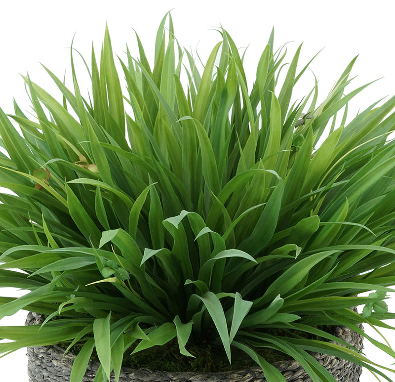 Faux Ribbon Grass in Large Seagrass Tray Basket