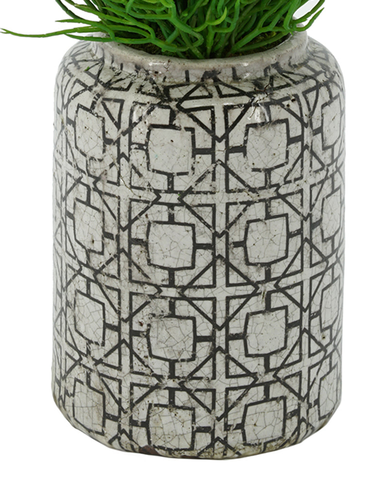 Faux Saltwort in Distressed Patterned Ceramic Vase