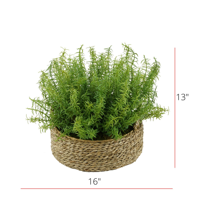 Faux Rosemary Grass in Small Seagrass Tray Basket