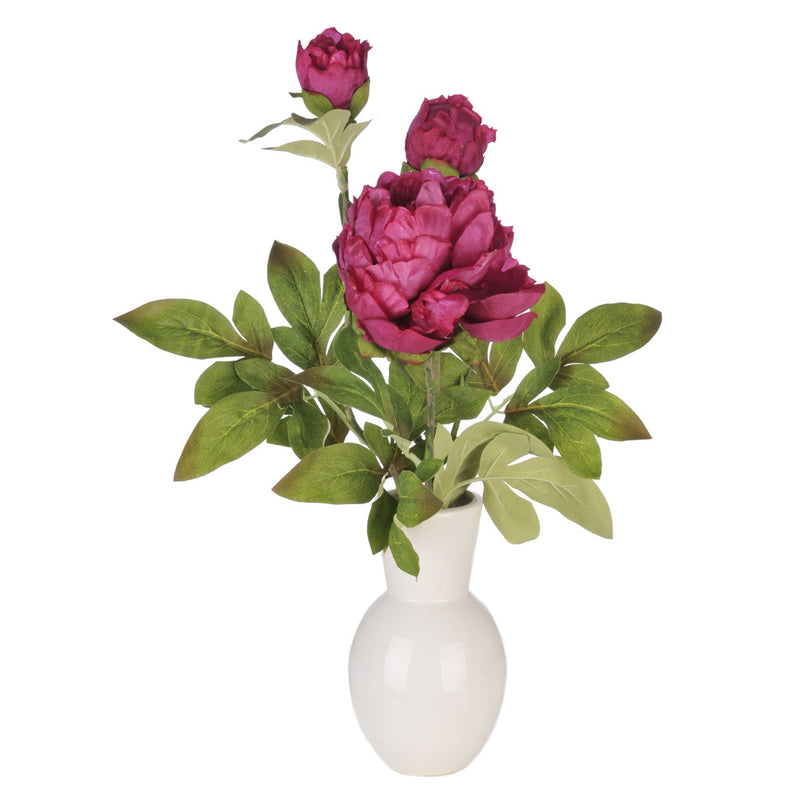 Artificial Fuchsia Peony in White Ceramic Vase - House of Silk Flowers®
