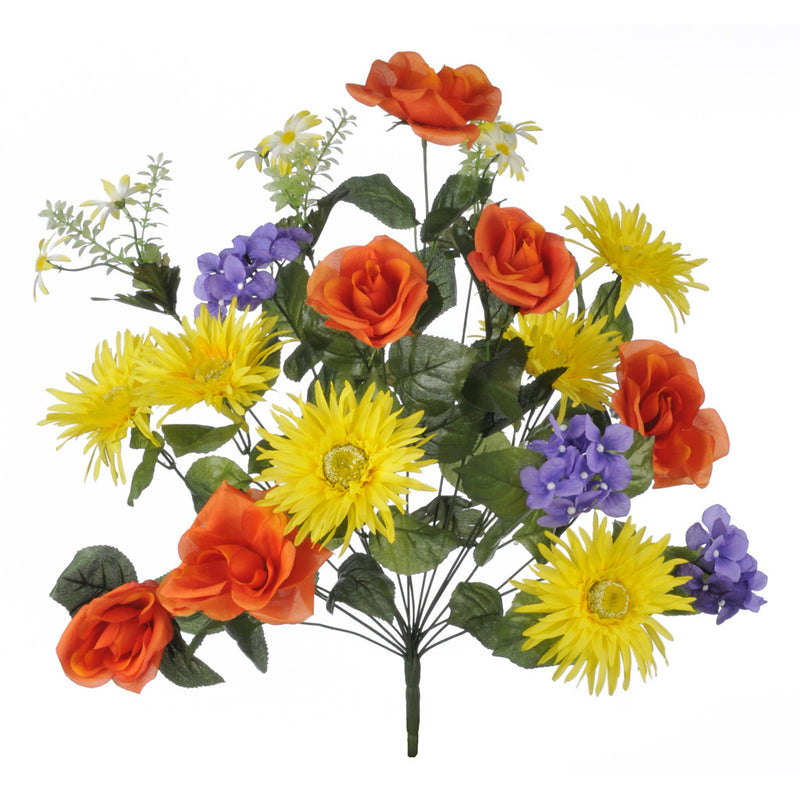 Artificial 22" Orange/Yellow/Purple Rose/Gerbera/Hydrangea Bush - House of Silk Flowers®
