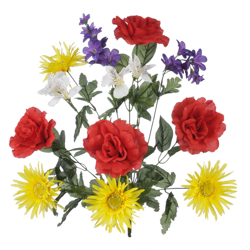 Artificial 22" Red/Yellow/Purple Rose/Gerbera Daisy/Delphinium Bush - House of Silk Flowers®
